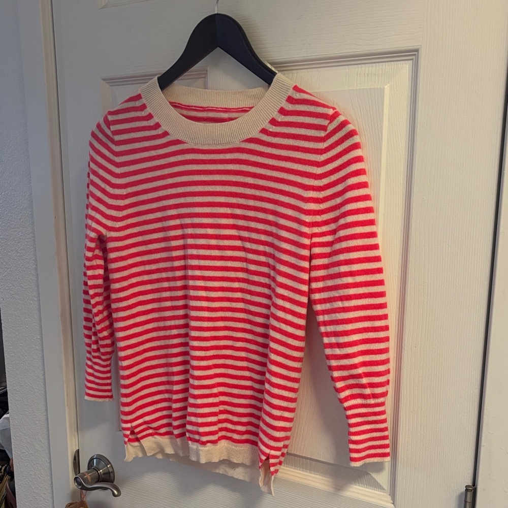 J. Crew Red and White Striped Crew Neck Sweater